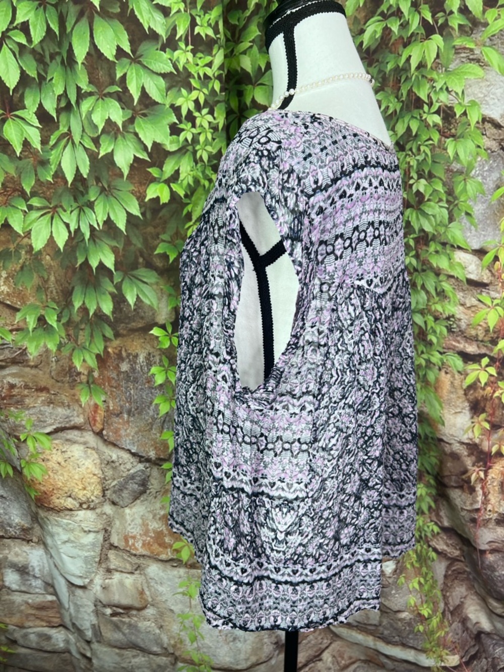 REBECCA TAYLOR Summer Designer Black and Lilac Double Tie Neck Print Blouse, 12 - Picture 6 of 12